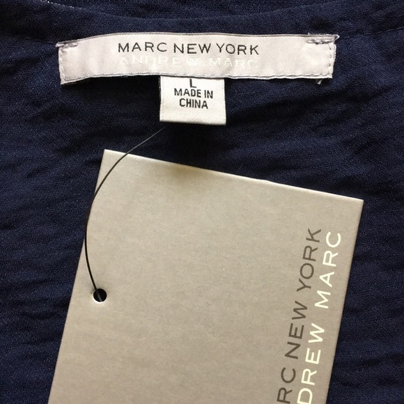 Andrew Marc | Blue Cold Shoulder Top Fringe Detail L - Picture 4 of 5